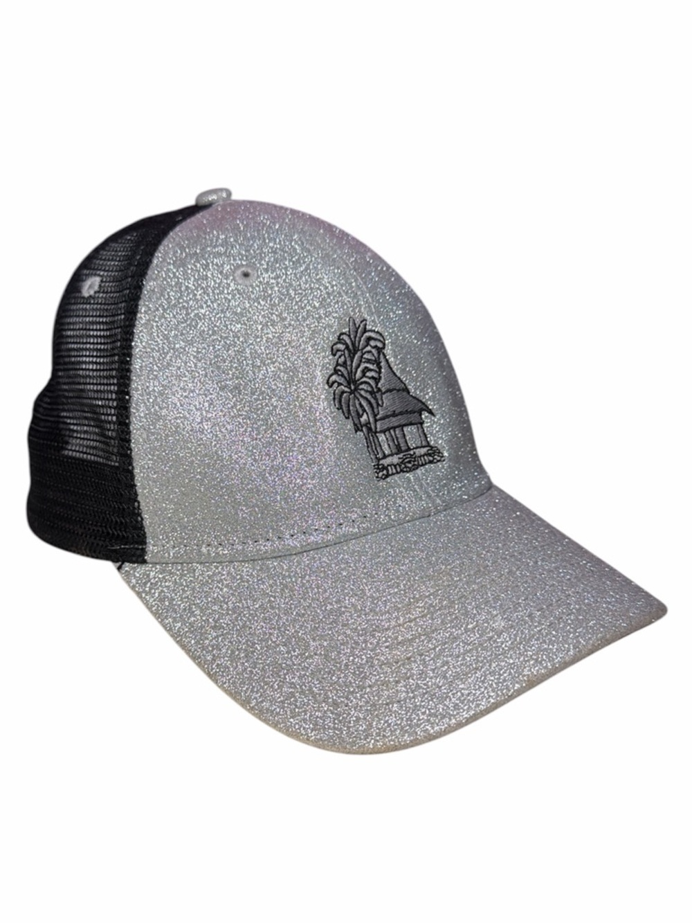 Ouray Silver Glitter Bali Hai Tiki Hut Embroidered & Black Mesh Adjustable Cap